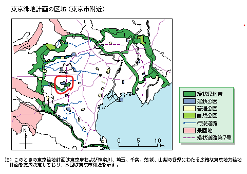 東京緑地計画区域（東京市付近）